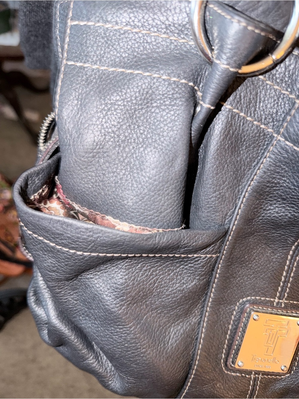 Tignanello Black Pebbled Leather Shoulder Bag with Silver Plaque - Picture 5 of 8